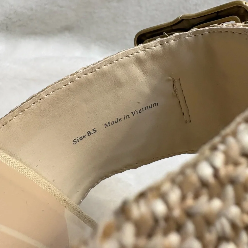 Woven Platform Slide Sandals in Natural Beige